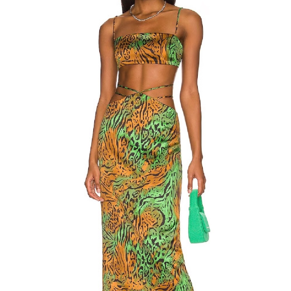 Camila Coelho Green and Orange Animal Print Dress